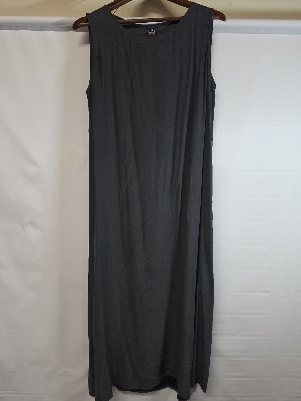 Eileen Fisher 100% Silk Charcoal Sleeveless Maxi Column Dress M